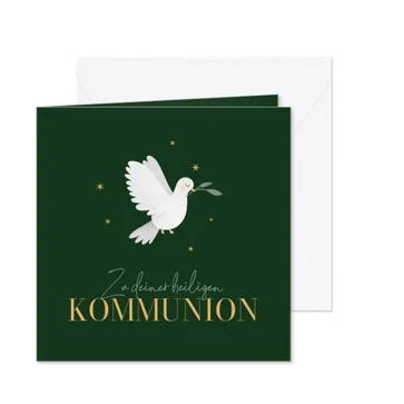 Karte Glückwunsch zur Kommunion Taube mit Zweig